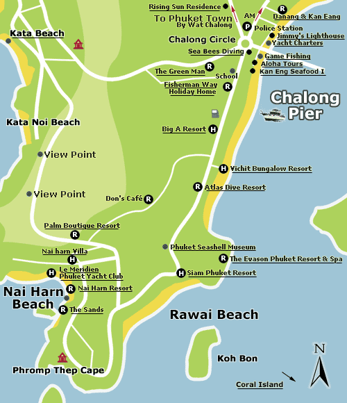 Map of Naiharn/Rawai/Chalong Beaches